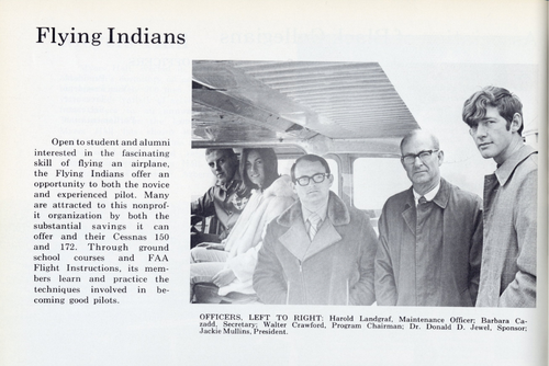 A year book page of the Flying Indians organization features students smiling for the camera.