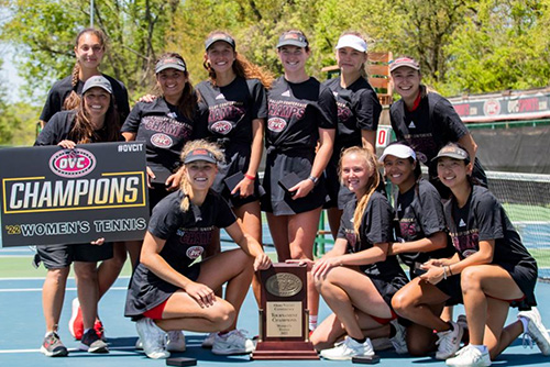 Tennis Team celebrating their OVC Tournament Win