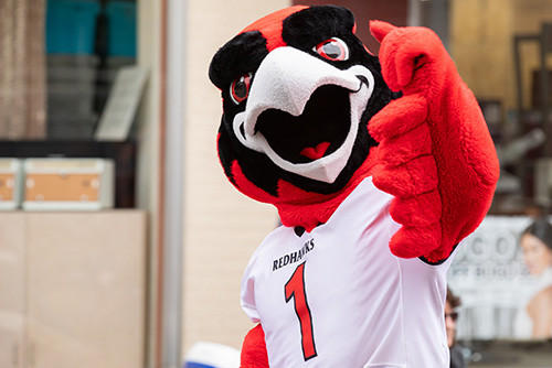 Rowdy looking at the crowd getting them to cheer with him