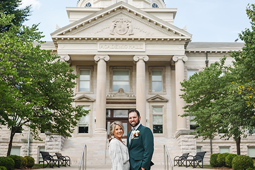 Katie and Matt standing outside of Academic Hall