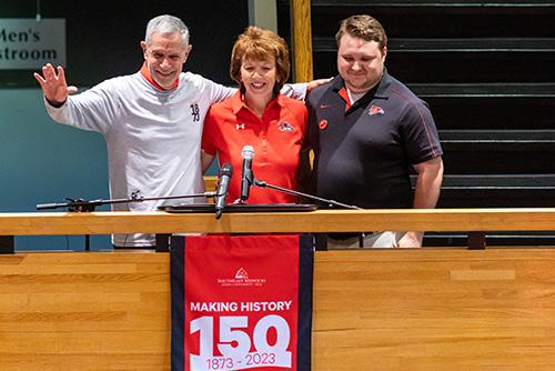 President, Board of Governs President, and Student Government President standing together