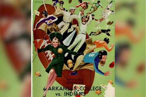 Colorful football program announcing the Arkansas vs SEMO game.
