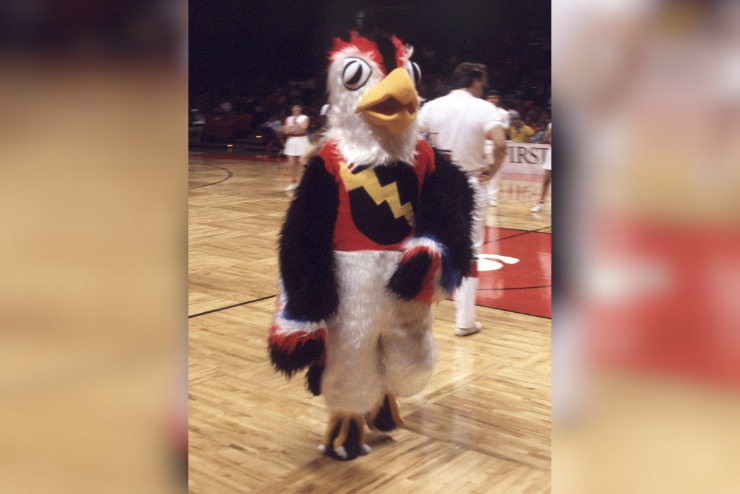 A rare photo of the SEMO Thunderbird mascot.