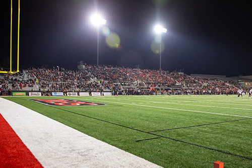 Houck Stadium from the inside with the stands full for a football game