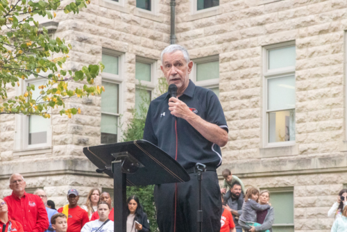 Dr. Vargas speaks to a crowd to announce a $60 million fundraising campaign.