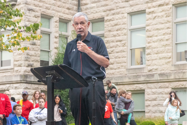 Dr. Vargas speaks to a crowd to announce a $60 million fundraising campaign.