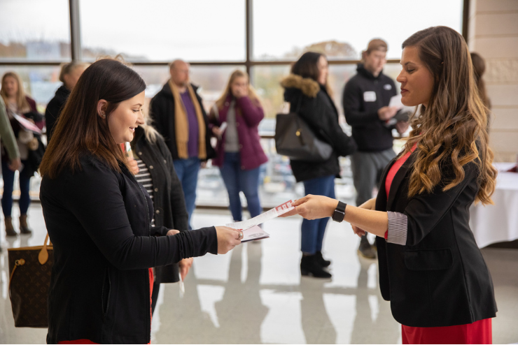 SEMO Admissions Counselor speaks with a student during a campus visit.