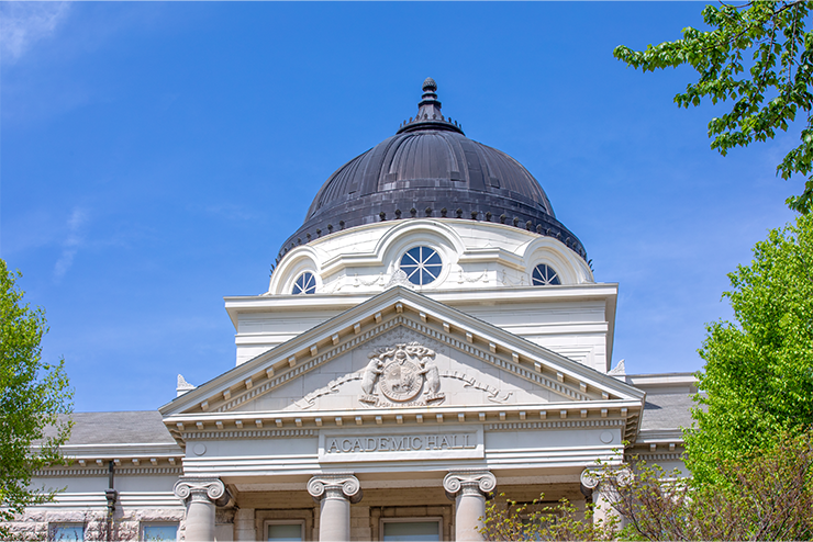 A close up of the Dome at Academic Hall