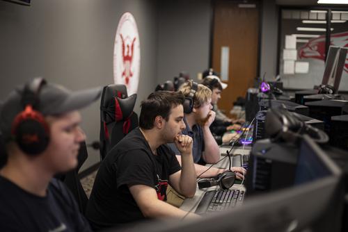 Students focus while gaming at the eSports Arena located in Towers residence hall. 
