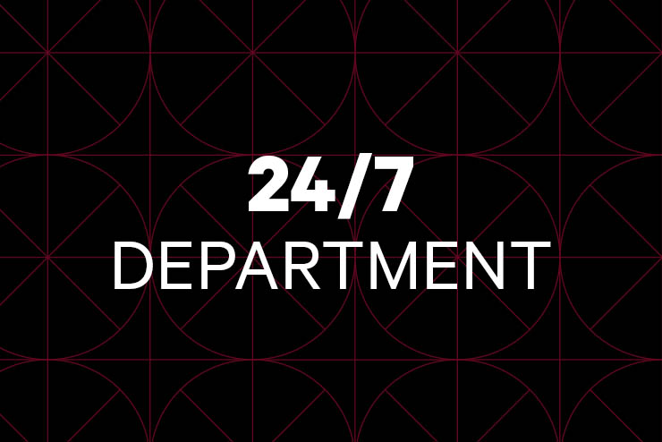 The words "24-7 Department" in white on a black background.