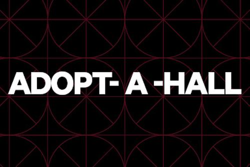The word "Adopt-a-Hall" in white on a black background.