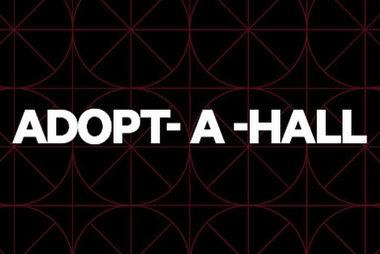 The word "Adopt-a-Hall" in white on a black background.