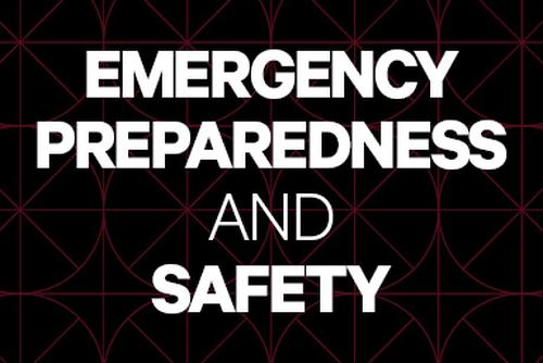 The words "Emergency Preparedness and Safety" in white on a black background.