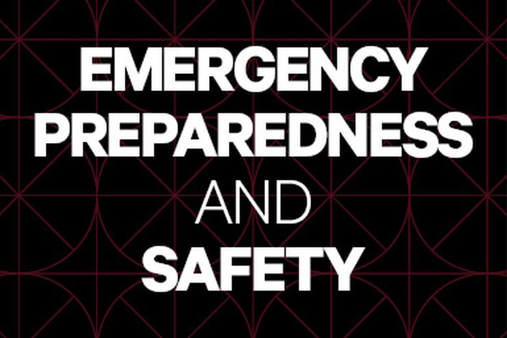 The words "Emergency Preparedness and Safety" in white on a black background.