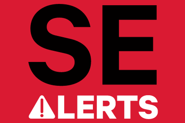 SE Alerts Logo on red background with black text